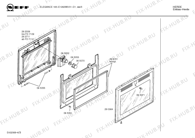 Схема №6 E1252W1 ELEGANCE 155 с изображением Вкладыш в панель для плиты (духовки) Bosch 00282038