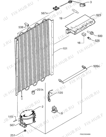 Взрыв-схема холодильника Faure FFU23SM - Схема узла Cooling system 017
