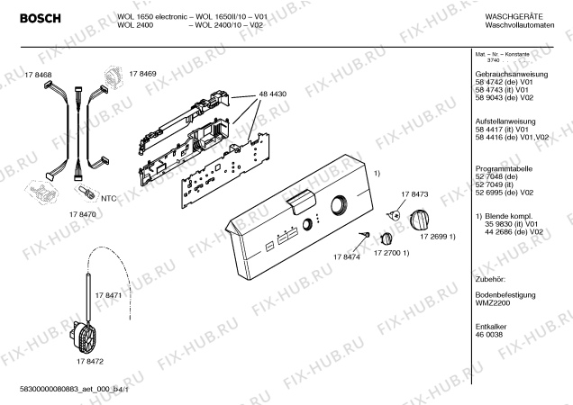 Схема №2 WOL2400 с изображением Инструкция по установке и эксплуатации для стиралки Bosch 00589043