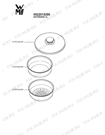 Взрыв-схема кастрюли для духовки Wmf 0522015290 - Схема узла 3P005933.1P2