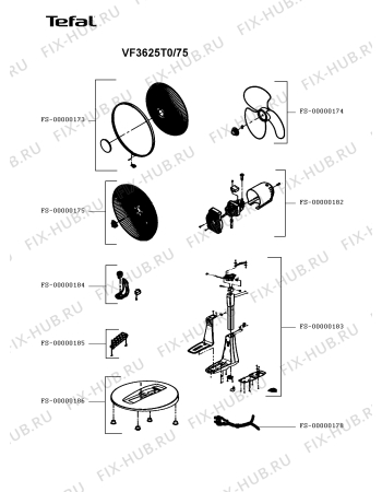 Схема №1 VF3625T0/75 с изображением Часть корпуса для электрообогревателя Tefal FS-00000186