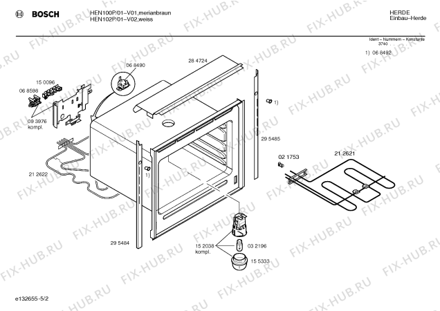 Схема №2 HEN100P с изображением Инструкция по эксплуатации для духового шкафа Bosch 00522260