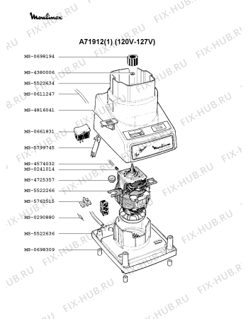 Взрыв-схема блендера (миксера) Moulinex A71912(1) - Схема узла ZP001148.3P2