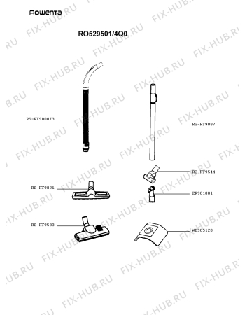 Взрыв-схема пылесоса Rowenta RO529501/4Q0 - Схема узла RP004488.3P2