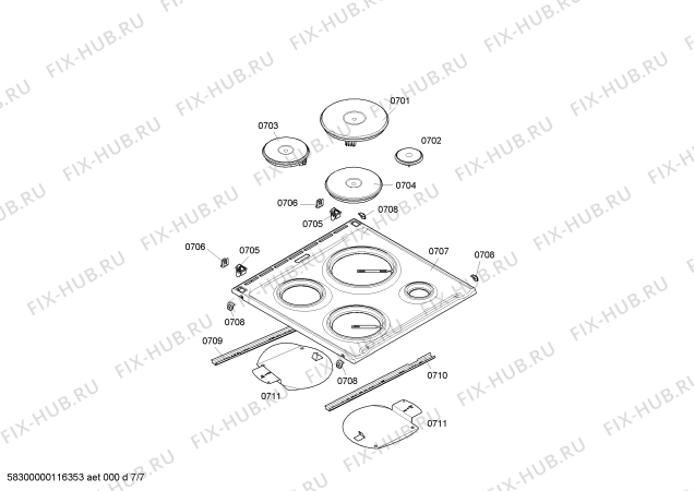 Взрыв-схема плиты (духовки) Bosch HSN651020E - Схема узла 07