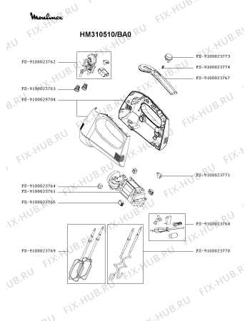 Схема №1 HM310510/BA0 с изображением Элемент корпуса для электромиксера Moulinex FS-9100029704