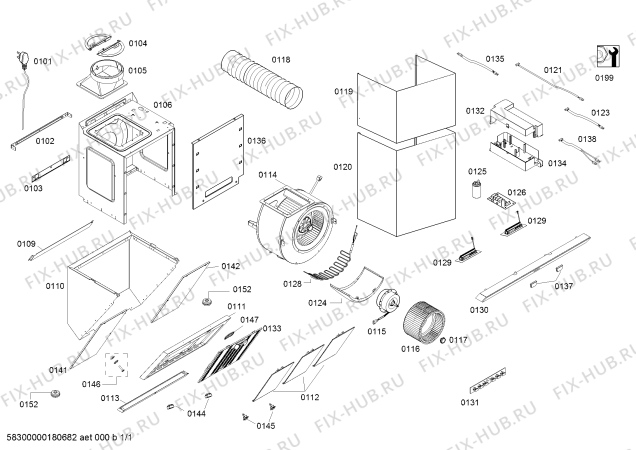 Схема №1 LS67AA950W Siemens с изображением Коллектор для вытяжки Siemens 00716134