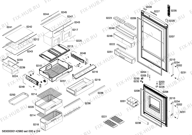 Схема №3 KG46NAI10J с изображением Дверь для холодильной камеры Siemens 00247609