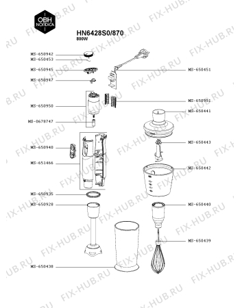Схема №1 HN6428S0/870 с изображением Корпусная деталь для электроблендера Seb MS-651466