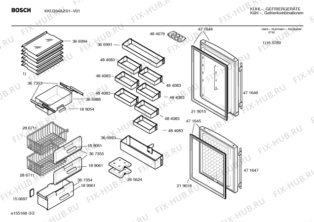 Схема №2 KKU334A2 с изображением Ручка двери для холодильника Bosch 00471646