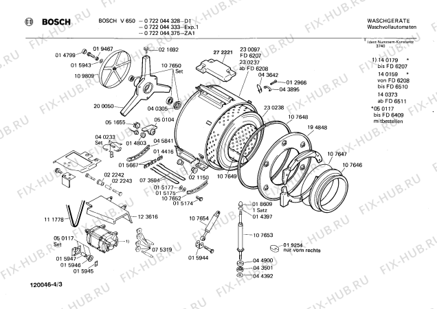 Взрыв-схема стиральной машины Bosch 0722044375 V650 - Схема узла 03