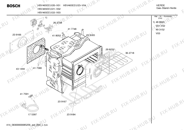 Схема №4 HSV458KEU Bosch с изображением Кабель для плиты (духовки) Bosch 00489143