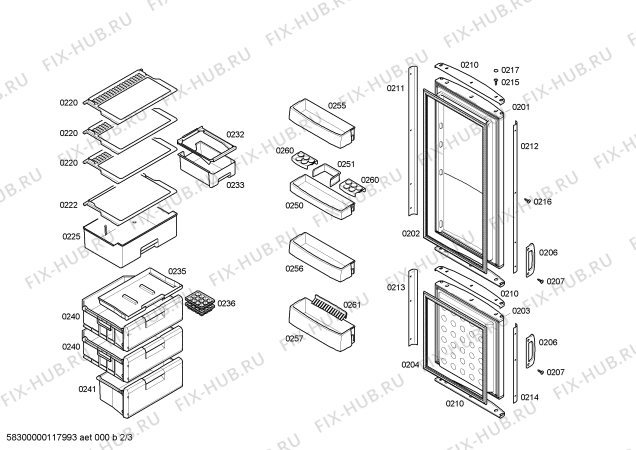 Схема №2 3KED6632 с изображением Дверь для холодильной камеры Bosch 00244328