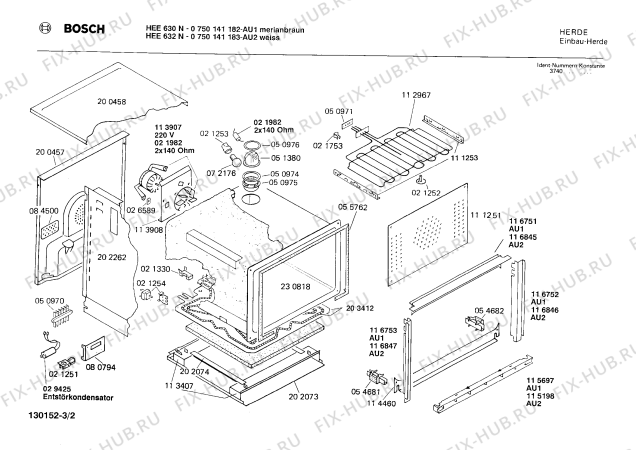 Схема №2 HEE682C35 с изображением Крышка для плиты (духовки) Bosch 00111251