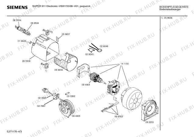 Взрыв-схема пылесоса Siemens VS91155 SUPER 911 Electronic - Схема узла 03