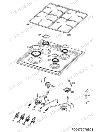 Взрыв-схема плиты (духовки) Electrolux EKK75455KX - Схема узла Hob