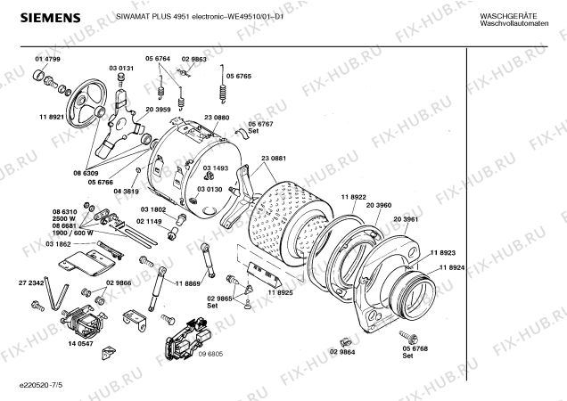 Взрыв-схема стиральной машины Siemens WE49510 SIWAMAT PLUS 4951 ELECTRONIC - Схема узла 05