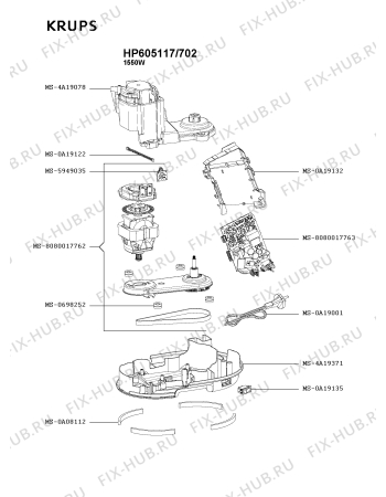 Схема №5 HP605117/702 с изображением Элемент корпуса для кухонного комбайна Krups MS-8030000301