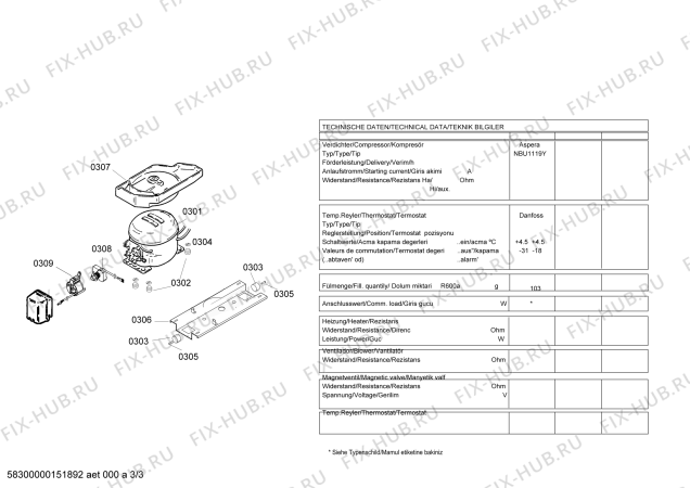 Взрыв-схема холодильника Bosch KDV52X65NE - Схема узла 03