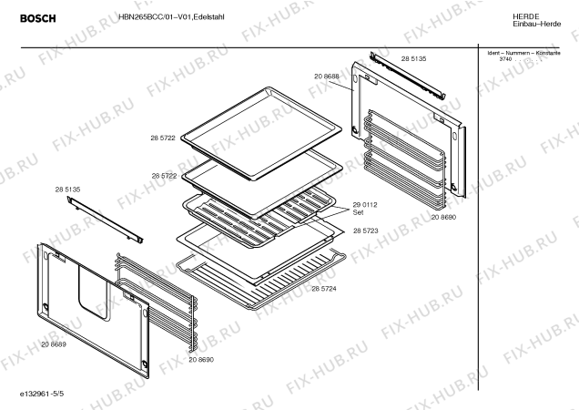 Взрыв-схема плиты (духовки) Bosch HBN265BCC - Схема узла 05