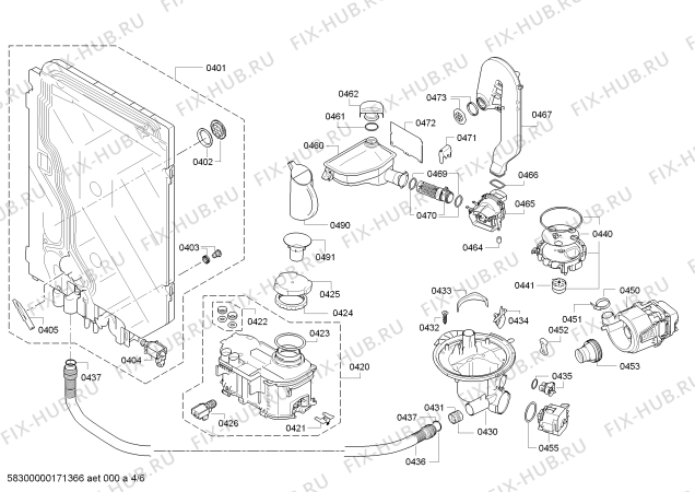 Взрыв-схема посудомоечной машины Bosch SMU54M35EU - Схема узла 04