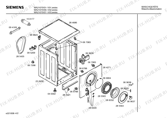 Схема №4 WA21070 с изображением Панель управления для стиралки Siemens 00289445