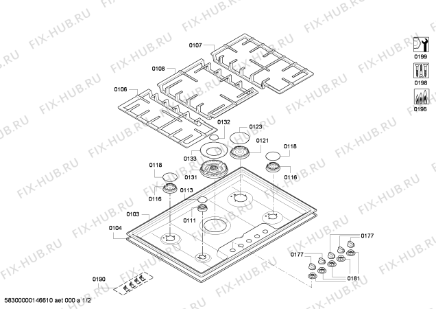 Схема №2 T28Z66N0 с изображением Варочная панель для плиты (духовки) Bosch 00685100