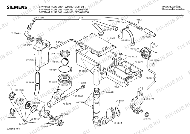 Взрыв-схема стиральной машины Siemens WM38310CH SIWAMAT PLUS 3831 - Схема узла 04