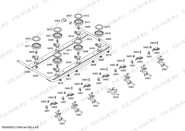 Схема №5 E00101KE2 с изображением Переключатель для плиты (духовки) Bosch 00186495