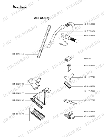 Взрыв-схема пылесоса Moulinex AEF558(2) - Схема узла 5P002293.7P2