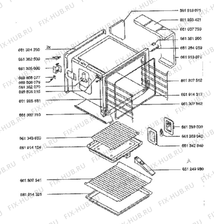 Взрыв-схема плиты (духовки) Aeg 5231B-W - Схема узла Oven body