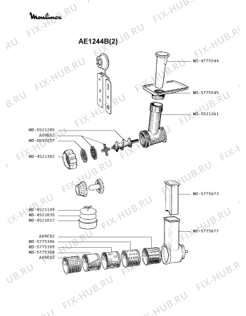 Взрыв-схема мясорубки Moulinex AE1244B(2) - Схема узла 0P000986.4P2