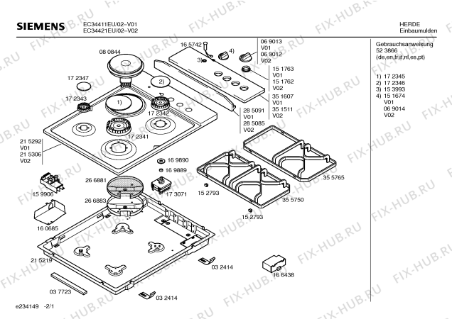 Схема №1 EC34421EU с изображением Столешница для плиты (духовки) Siemens 00215306