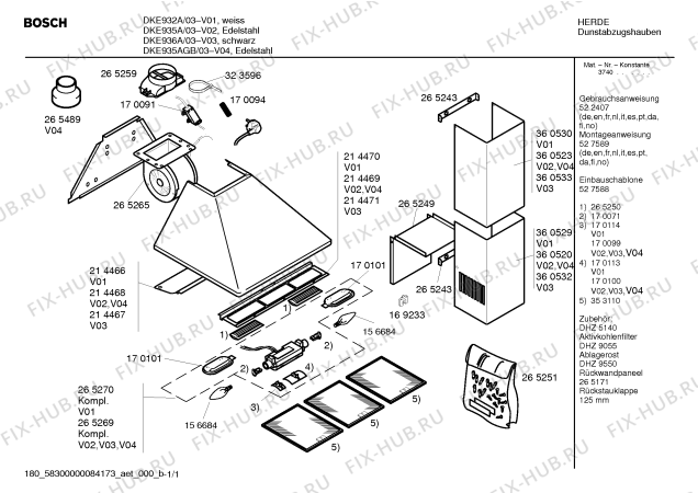 Схема №1 DKE635EEU с изображением Инструкция по эксплуатации для электровытяжки Bosch 00522407