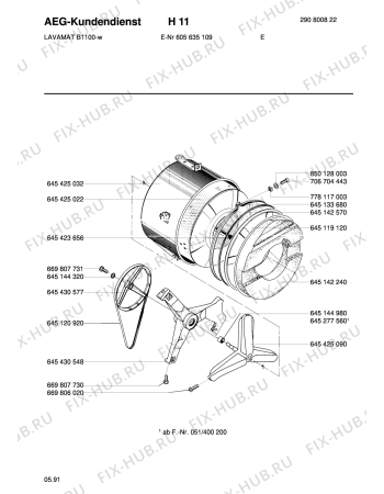 Взрыв-схема стиральной машины Aeg LAVB1100 W - Схема узла Tub