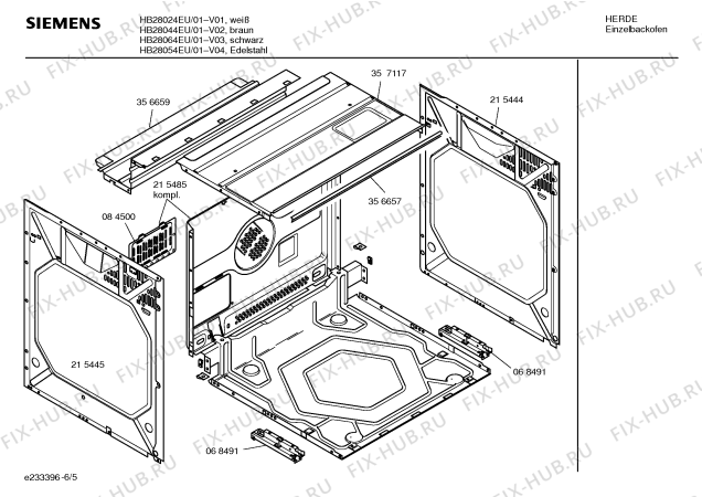 Взрыв-схема плиты (духовки) Siemens HB28054EU - Схема узла 05