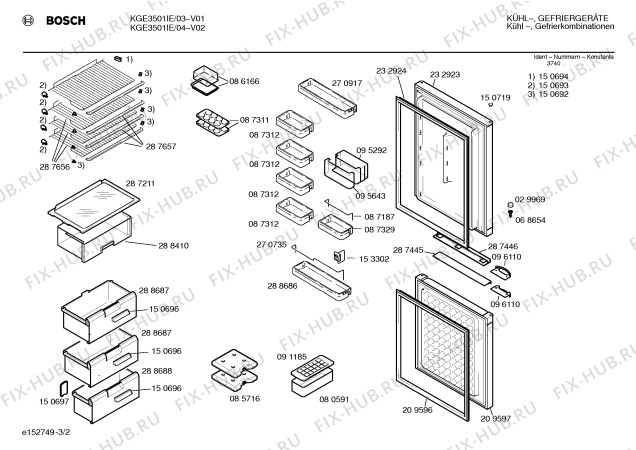 Схема №2 KGE3501IE с изображением Дверь для холодильника Bosch 00233728