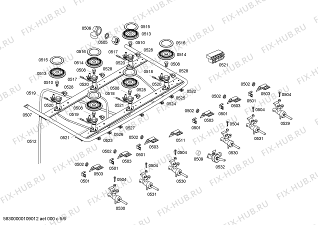 Схема №6 HSK14K34E9 с изображением Кран горелки для плиты (духовки) Bosch 00492713