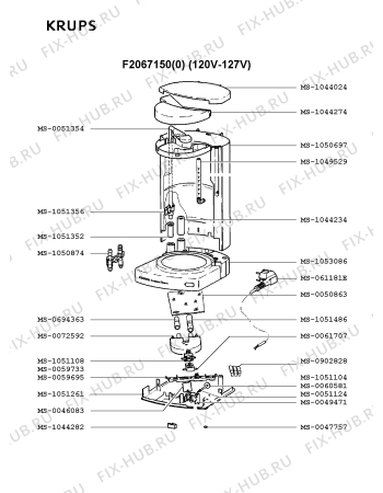 Взрыв-схема кофеварки (кофемашины) Krups F2067150(0) - Схема узла Q0000055.7Q2