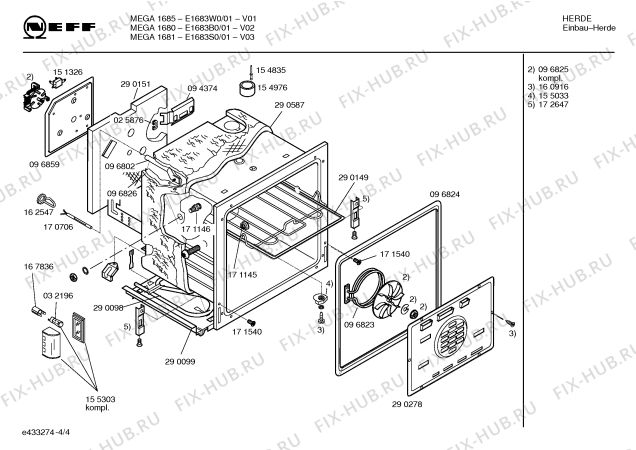 Схема №4 E1683W0 MEGA1685 с изображением Кабель для духового шкафа Bosch 00174718