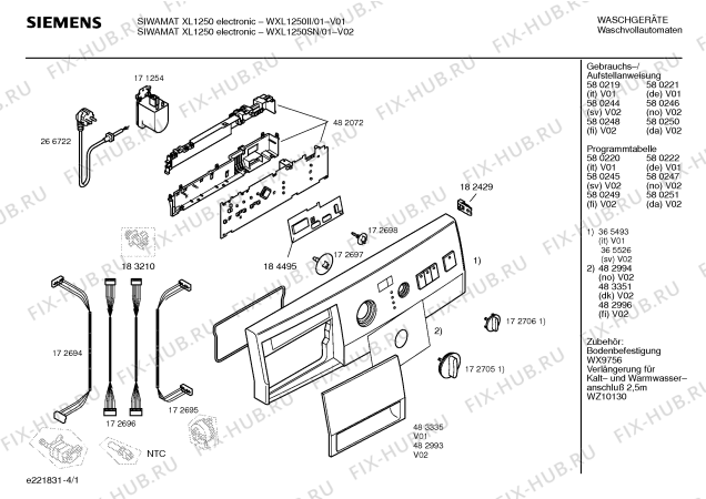 Схема №2 WXL1250SN SIWAMAT XL 1250 electronic с изображением Инструкция по установке и эксплуатации для стиральной машины Siemens 00580250