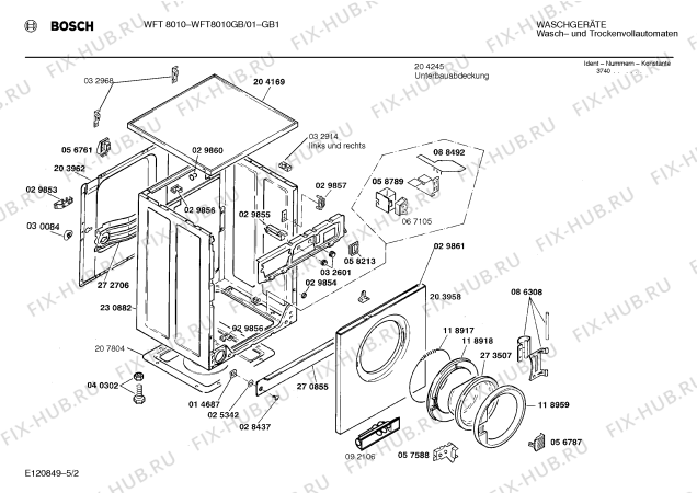 Взрыв-схема стиральной машины Bosch WFT8010GB WFT 8010 - Схема узла 02