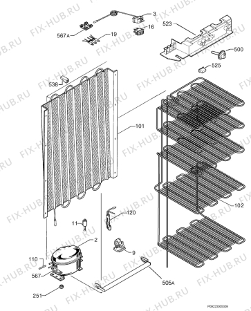 Взрыв-схема холодильника Aeg Electrolux A60190GS - Схема узла Cooling system 017