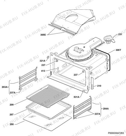Взрыв-схема плиты (духовки) Aeg KM7100000M - Схема узла Oven