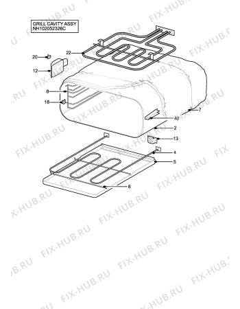 Взрыв-схема плиты (духовки) Aeg Electrolux D8800-4-M - Схема узла H10 Grill cavity assy