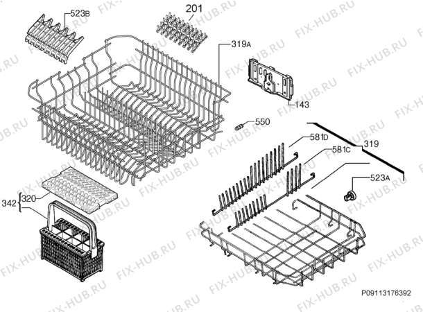 Взрыв-схема посудомоечной машины Ikea RENGORA 20279765 - Схема узла Basket 160