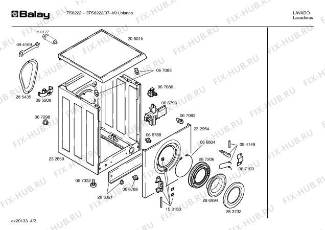 Взрыв-схема стиральной машины Balay 3TS8222 - Схема узла 02