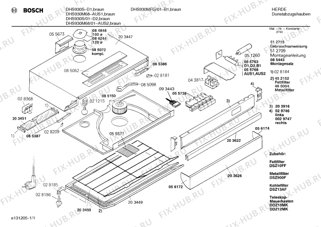 Схема №1 DHS636SFN с изображением Инструкция по установке/монтажу для вентиляции Bosch 00512709
