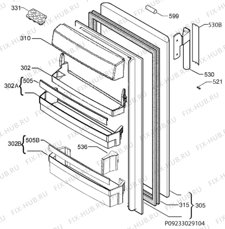 Взрыв-схема холодильника Aeg Electrolux S62900KSW0 - Схема узла Door 003