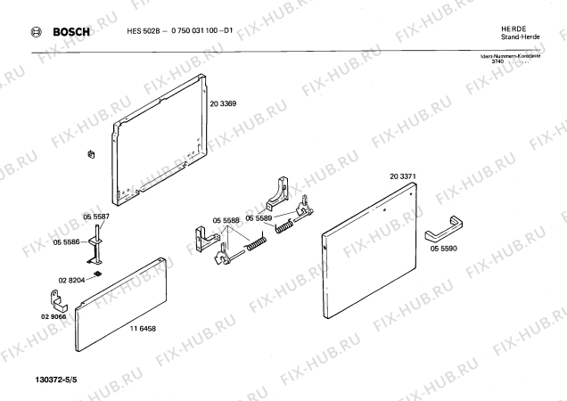 Взрыв-схема плиты (духовки) Bosch 0750031100 HES502B - Схема узла 05